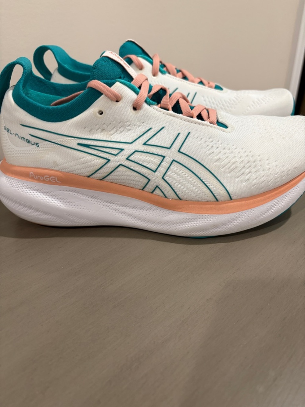 Asics White Athletic Sneakers with Teal and Coral Accents - Picture 2 of 8